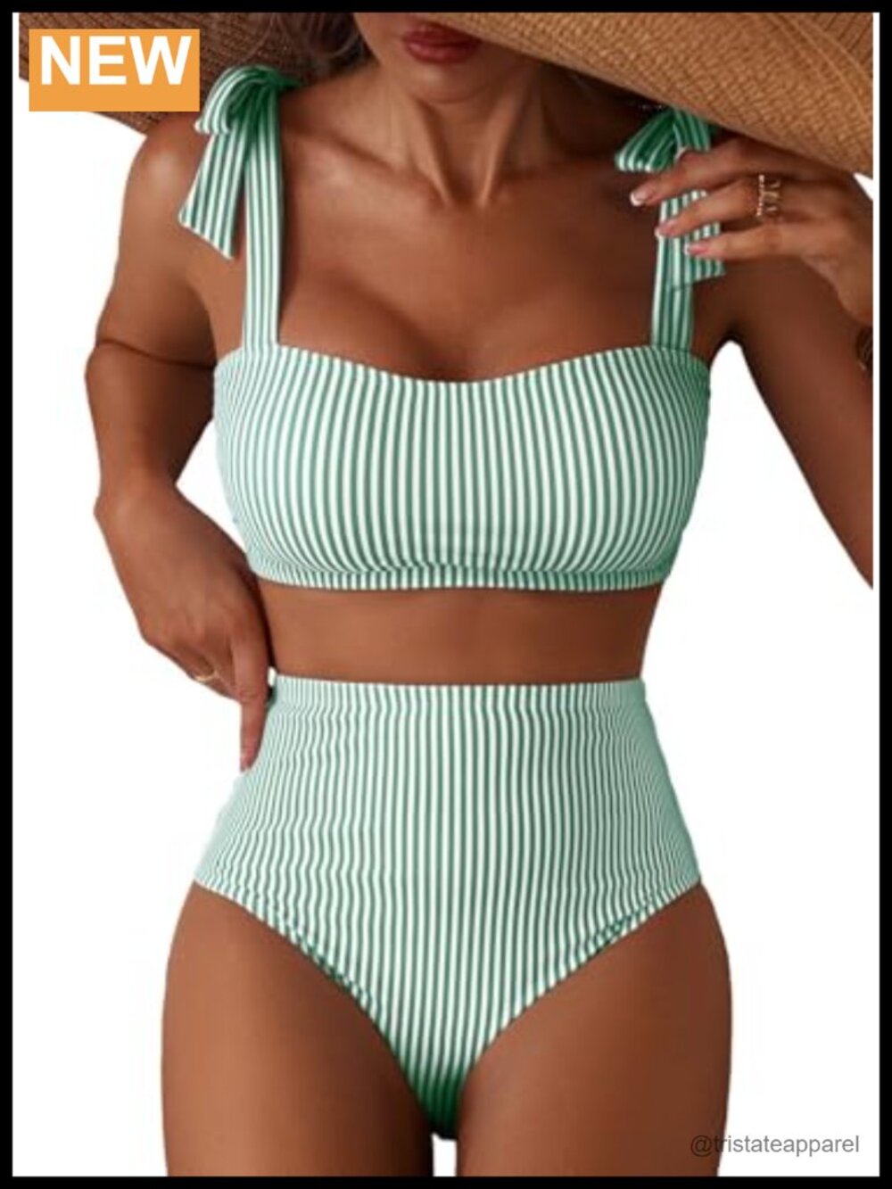 Tie Shoulder Bikini Set High Waisted Two Piece Swimsuits